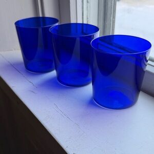 CB2 Marta Cobalt Double Old Fashioned Glass Tumblers (Set of 3)